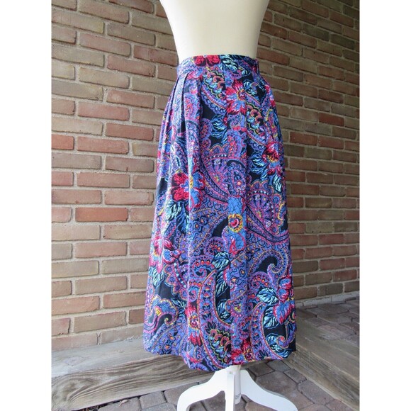 VTG Multicolor Lap Skirt Midi Size 9/10 High Waist Greenwich Square Retro Bright - Picture 3 of 16